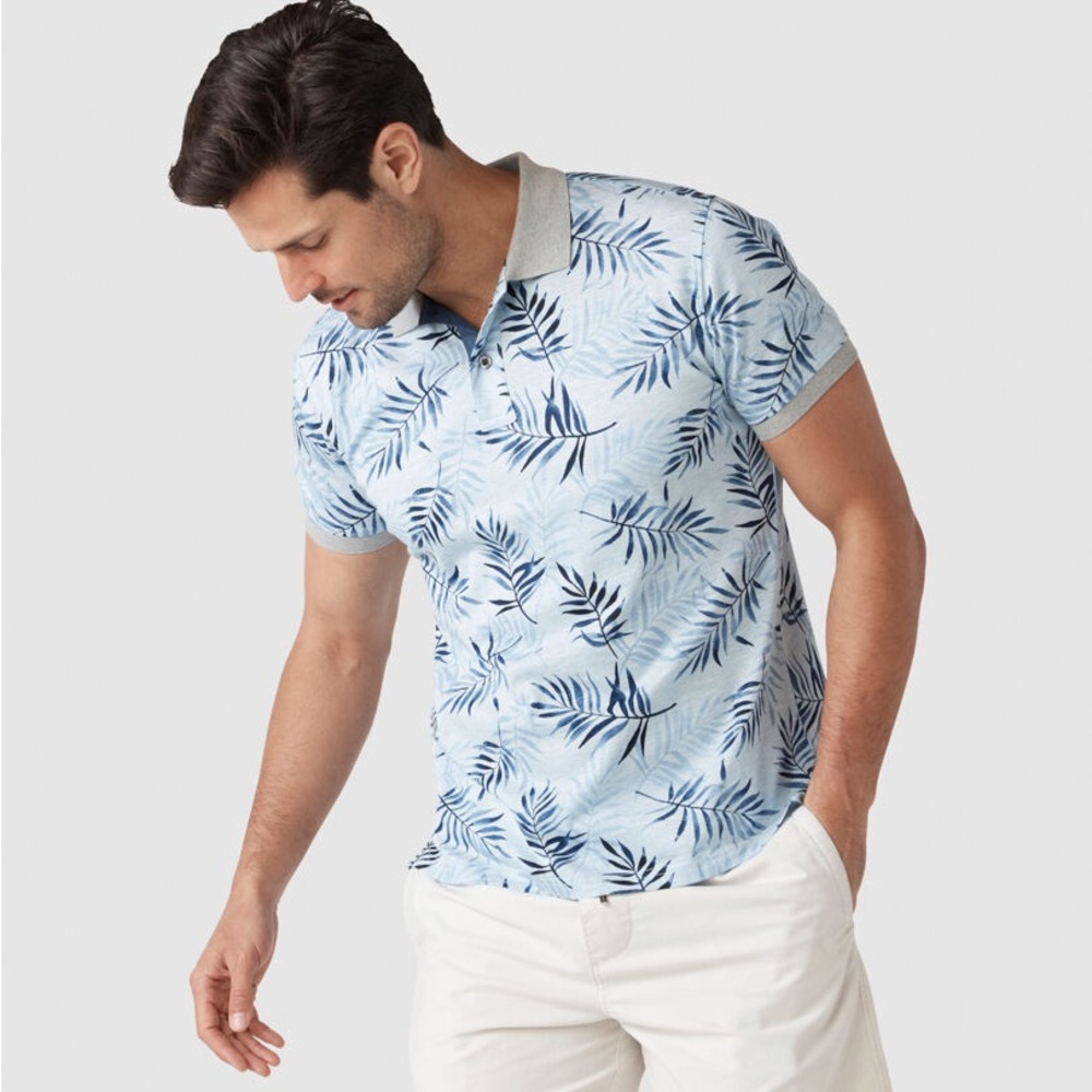 Rodd & Gunn Men’s size XL Sports Fit Blue Palms Print Polo Shirt